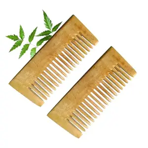 Handmade Wooden Neem Comb for Hair Growth and Hairfall Control | Small Wide tooth Shampoo comb for Men & Women (Pack of 2)
