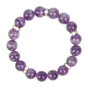 LKBEADS Natural Amethyst 8mm Round Shape Smooth Cut Beads 75 inch Stretchable Bracelet for Men & Women|STBR_RR_00438_75