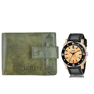 LOREM LOREM Combo of Men Watch & Artificial Leather Wallet-FZ-WL22-LR52