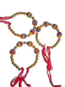 Craft and Toys (Set of 3) Rakhi for Brother and Bhabhi Chuda Bracelate for Bhabhi Lumba Bangle Rakhi with Kumkum and chawal Gift for Rakshabandhan (S263)