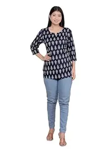 Amrira Crafts Women's Rayon Printed Short Kurti Stylish Kurta for Women Trendy Short Kurta for Daily & Office Wear PR1