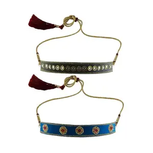 MAYA FASHION Multi Colour Kundun Stud Velvet Kanthi Rajasthani Kanthi Necklace for Girls & Women | Handmade Rajputi Jewelry | Brass Finish | Handcrafted Kanthi (Sku-nec5990)