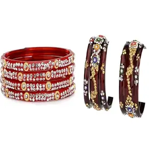 Somil Combo Bangle Set For Women | Traditional Daily Bangles | Perfect For Parties & Functions, Pack Of 10, Red, Maroon -D128