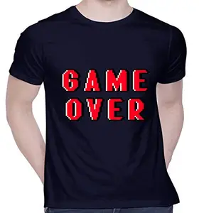 CreativiT Graphic Printed T-Shirt for Unisex Game Over Tshirt | Casual Half Sleeve Round Neck T-Shirt | 100% Cotton | D00597-166_Navy Blue_XXX-Large