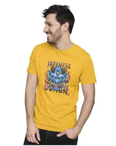 Men's & Women's Regular Fit T-Shirt Japanese Oni Demon 100% Cotton Unise T-Shirt Golden Yellow; _ONIDEMON25-Golden Yellow S Men Round_bz