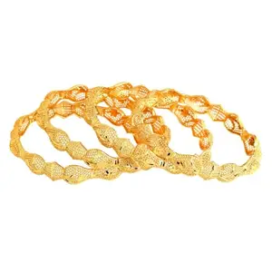 Efulgenz Dubai Style Engraved Floral Leaf Pattern Bangles Set (4 Pcs) Size 2.4