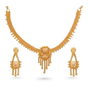 SILICA JEWELLERS Traditional Gold Plated Choker Style Necklace Jewellery Set for Women & Girls
