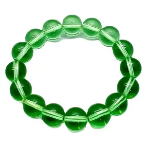 RRJEWELZ Natural Green Flourite Quartz Round Shape Smooth Cut 10mm Beads 7.5 inch Stretchable Bracelet for Healing, Meditation, Prosperity, Good Luck | STBR_03786