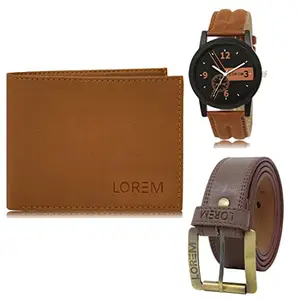 LOREM Combo for Men of Artificial Leather Belt-Wallet-Watch for Men (Fz-Lr01-Wl02-Bl02)