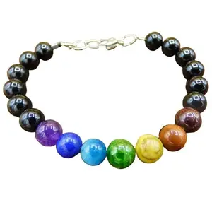 RRJEWELZ 7 Chakra Stone Bracelet for Men & Women – 10mm Round Smooth Multicolor Beads – 7 inch adjustable with Silver Plated Clasp – Healing, Fashion, Gift, Spiritual, Yoga|LCBR_RR_00012