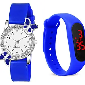 FROZIL Blue Butterfly Analogue Round and Rectangular Digital Dial LED Display Watch for Girl's & Women's Watches Combo Pack of 2