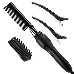 LEEONS Hot Comb,Hair Straightener Comb,Pressing Comb,Electric Heating Straighten Comb,Hot Comb Hair Straightener for Black Hair,Hot Iron Comb for Wigs,Multifunctional Copper Hot Straightening Comb with Two Gifts(1Pcs/Pack,Black)