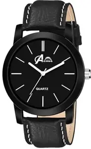 Acnos Leather Premium Brand Black Dial Case Belt For Men/Boy's Analog Watch Analog Watch For Men Pack Of 1, Black Band