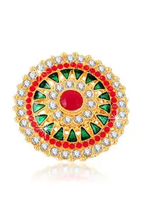 Yellow Chimes Women's Traditional Cocktail Adjustable Stone Gold Plated Stone Studded Big Floral Shaped Finger Ring Pink and Gold