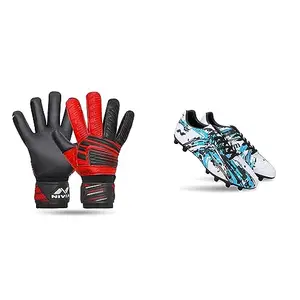 Nivia 742 Raptor Torrido Football Goalkeeper Gloves, Small Assorted Color & Nivia Storm Football Shoe for Mens (White) UK - 8