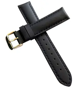 Ewatchaccessories 21mm Genuine Leather Watch Band Strap Fits BAMBINO FAC00005W Black With Black Stich Golden Buckle