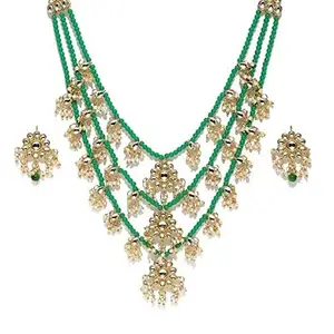 V JEWEL STORE high gold plated multilayer pearl and kundan ethnic necklace set for women and girls