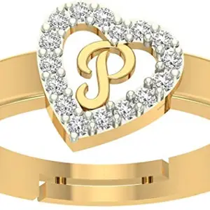 Kanak Jewels Kanak Jewes Heart Shaped Brass P Alphabet Rings Gold Adjustable Valentine American Diamond Love Initial Letter for Women Girls Girlfriend Men Boys Couples I love you Cubic Zirconia Gold Plated Ring