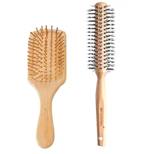 OROSSENTIALS Bamboo Hair Brush with bamboo & nylon bristles Wooden Hair Brush for Women & Men Scalp-Stimulating Brush Combo Pack of 2