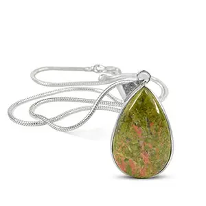 Reiki Crystal Products AAA Unakite Pendant Drop Shape Crystal Stone Locket - Pendant with Metal Chain for Reiki Healing and Crystal Healing Gemstone for Unisex (Color : Green)