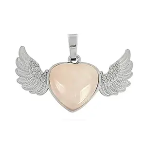 ASTROGHAR Natural Rose Quartz heart With Angel Wings Crystal Pendant