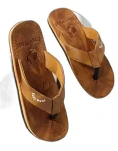 Cozy Wear G-104 Everyday Tan Flip Flops for Men | Casual Rubber Slippers FOR SIZE - 9
