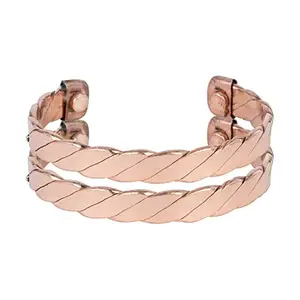 HindCraft Set Of 2 - Thick Copper Bracelet For Men & Women - Copper Designer Kada - Ideal Gift - Adjustable Kada Bracelet Bangle -Unisex Copper Jewelry