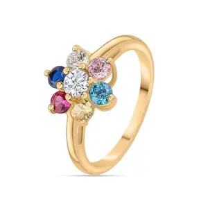Ornate Jewels 925 Silver 18K Gold Plating Multi Stone Flower Rainbow Ring for Women & Girls | With Certificate of Authenticity and 925 Stamp | Life-time Warranty* (Size-16)