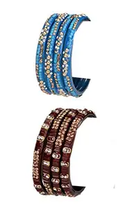 Colorful Glass Bangles/Kada Set Ornamented with Colourful Chips & Beads_kJ99 (AnBang-CK2.b_bang)