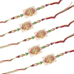 Sweksha Creations Designer Resin Rakhis features stunning colourfull motif, with intricate peacock detailing on each Rakhi adding elegance and charm to your Raksha Bandhan (5 Rakhi)