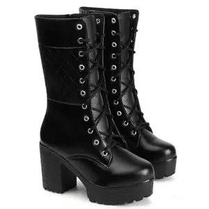 STRASSE PARIS Women's Calf Length Detailed Stylish Cool Lace-up Boots Boots For Women,8