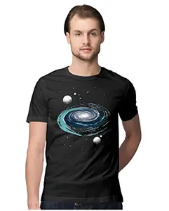 Men's Regular Fit T-Shirt Space Nebula 100% Cotton T-Shirt Black; _SPCNEBULS-Black XL Men Round_bz