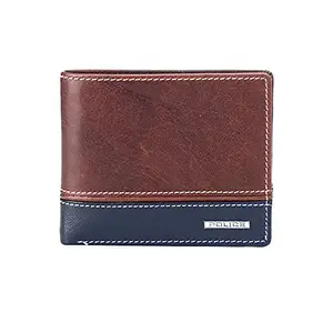 POLICE Men's Leather Bifold Coin Wallet - Brown/Navy