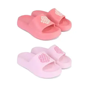 DRACKFOOT-Premium Comfortable Regular Wear Women Slider|Sandal for Women's & Girls-Combo(2)-O15-O17-7 Light Pink-EURO-38