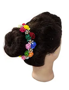 AASA Artificial Flower Hair Gajra For Bridal Bun Decoration For Women Wedding, Multicolour, 30 Gram, Pack Of 1