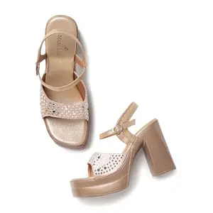 Marc Loire Women’s Block Heels Embellished Fashion Sandals with Backstrap & Buckle Closure | Party & Festive Footwear (Rose Gold, UK Footwear Size System, Adult, Women, Numeric, Medium, 4)