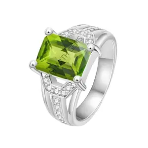 SIDHGEMS 14.25 Ratti 13.60 Carat Certified Natural Green Peridot Gemstone Silver Plated Adjustable Ring/Anguthi for Men and Women