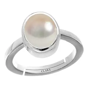 Clara Pearl Moti 3cts or 3.25ratti stone Silver Adjustable Ring for Women