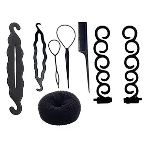 Maahal™ Combo of 8 Pcs Hair Styling Braiding Tools and Bun maker Hair Accessories for Women