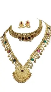 Sajshrungar Jewellery Sajshrungar Gold plated Long Kolhapuri Saaj With Thushi and Earrings For Women & Girls (MULTI)