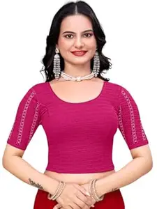 MISS WEARS Women's Regular Fit Readymade Stretchy Elbow Length Embroidered Saree Blouse