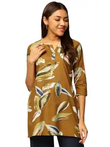 Janakdulari Fashion Women Cotton Floral Printed Top (JDC-365-BROWN-L)