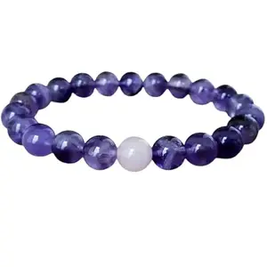 Lady Works Natural Amethyst With Rose Quartz 8mm Round Shape Smooth Cut Beads 6.5 Inch Stretchable Bracelet For Men & Women. Unisex Bracelet For Healing, Meditation, Prosperity, Gift & Luck|LW_BRST_00556_6.5