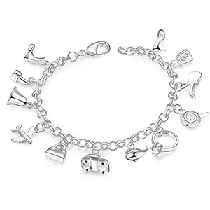 Jewels Galaxy Multi Designs Silver Plated Charm Bracelet for Women/Girls (CT-BNG-49027)