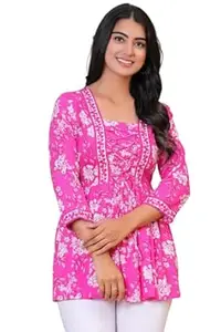 P.S. FASHION Women's Cotton Printed A-Line Short Kurti Sqaure Neck