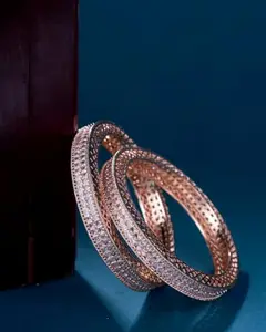 OPAL TOUCH American Diamond Round Rose Gold Bangles (Pack of 2)