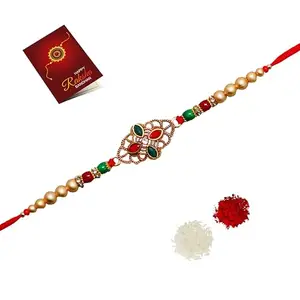 JAIPUR ACE Premium Rakhi With Beads Raksha Bandhan Rakhi Elegant Traditional Religious Handmade Colorful Dori Beads With Card for Bro/Brother/Bhaiya/Bhai
