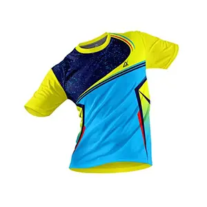 JJ TEES Polyester Half Sleeve Jersey with Round Collar and Digital Print All Over for Men (Size:XL) (Color: Neon Yellow, Navy Blue and Blue)