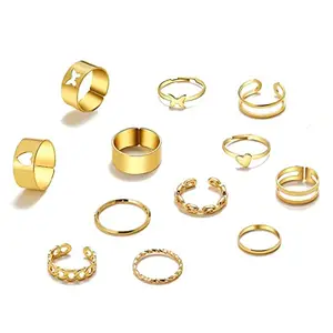 Jewels Galaxy Jewellery For Women Set Of 12 Gold-Plated Adjustable Finger Ring (JG-PC-RNGS-2703)