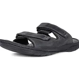Scholl Men Elvin Mule Black Leather Outdoor Sandals-7 (8746121)